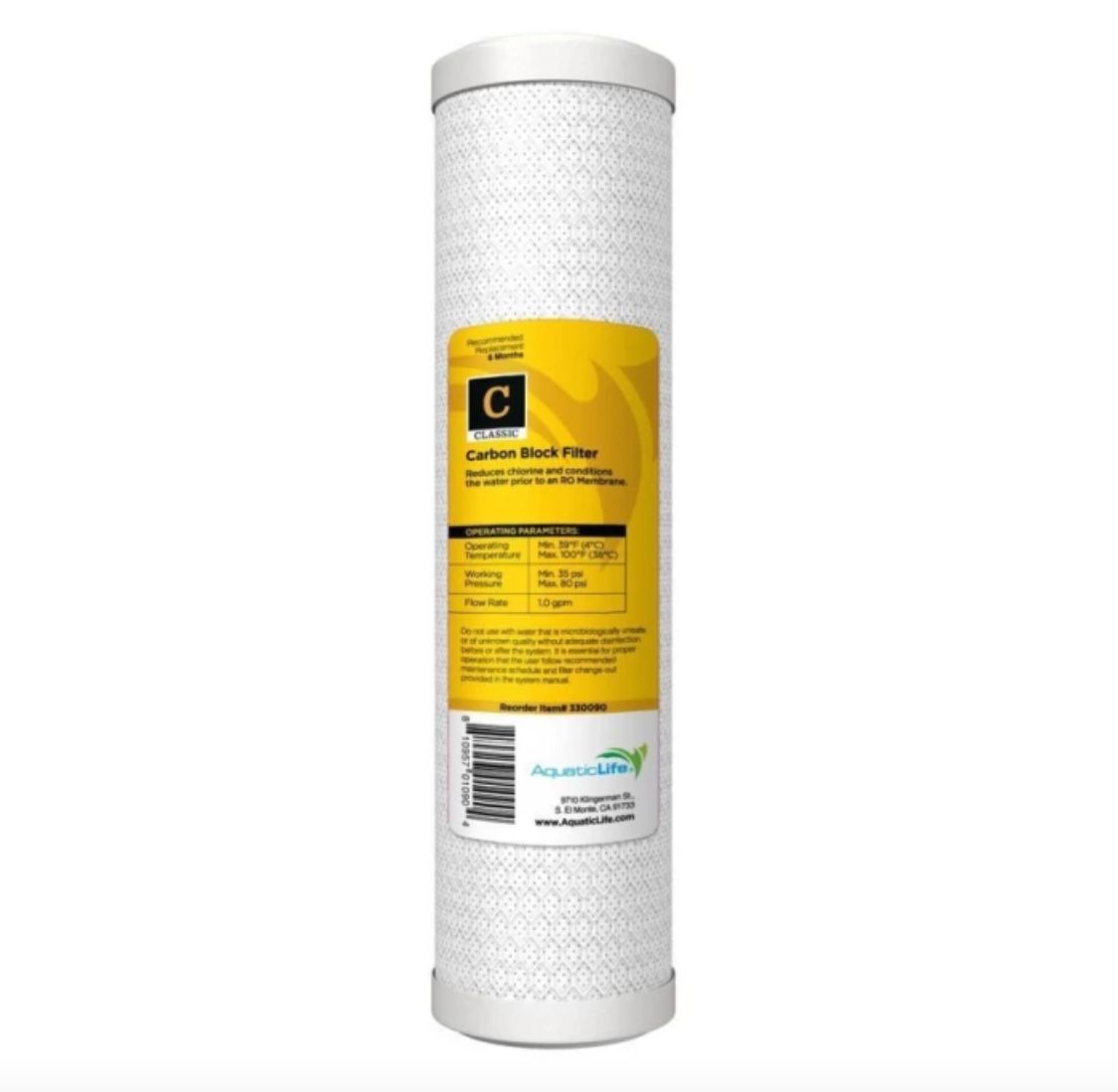 Aquatic Life 10 Inch 5 Micron Carbon Block Filter Cartridge