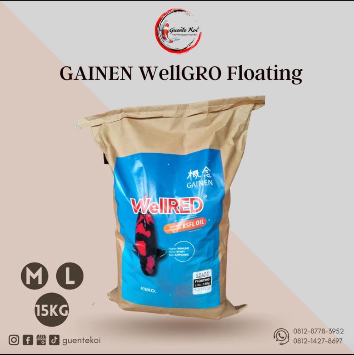 KOI fish pellets KEKO GAINEN WellRED Floating Type 15kg